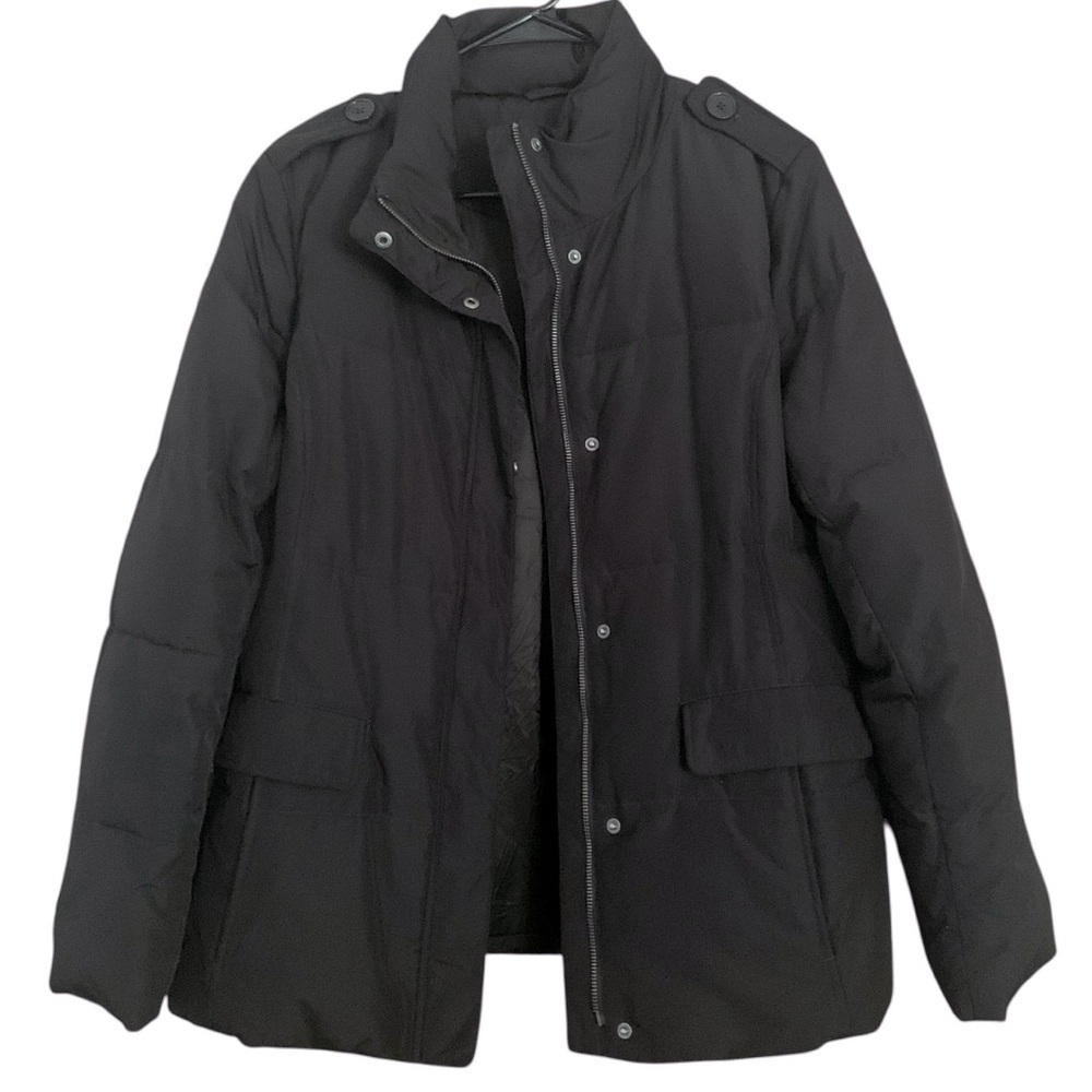 Banana Republic Womens Puffer Zip Up Snap Close Jacket Black Sz L